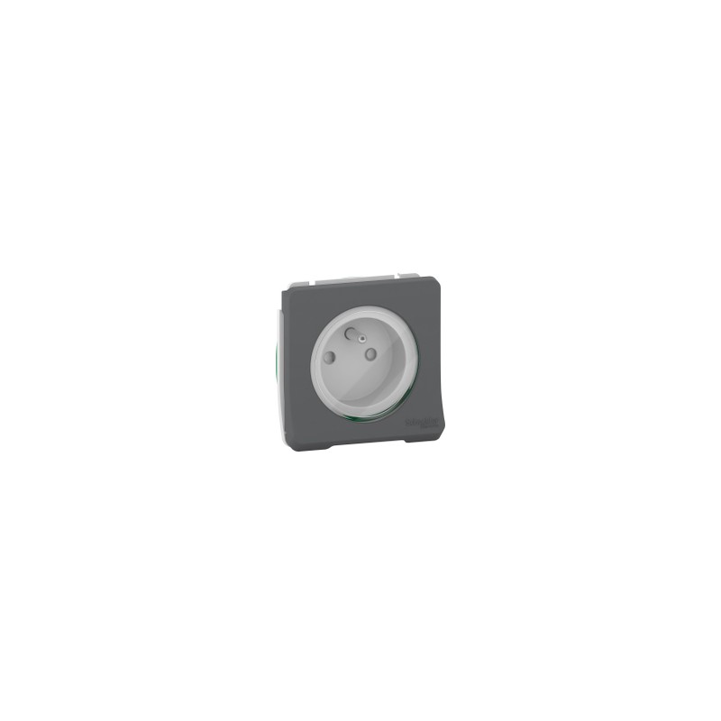 1 pcs - Schneider Electric Grey 1 Gang Plug Socket, 2P+E Poles, 16A, Type E - French, Outdoor Use