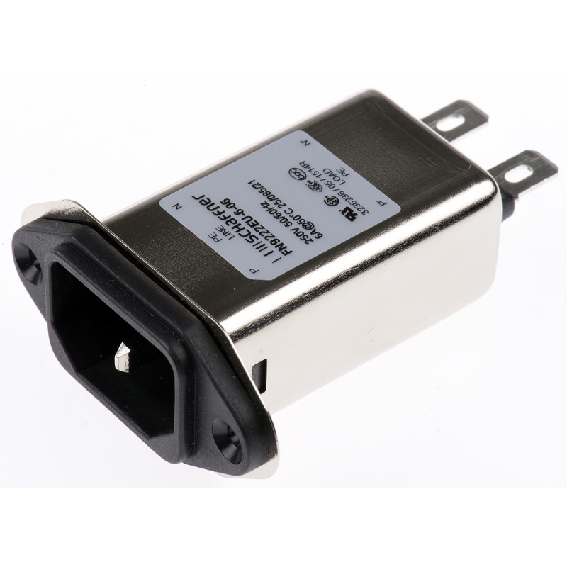 1 pcs - Schaffner 6A, 250 V ac Male Panel Mount IEC Filter FN9222EU-6-06, Faston