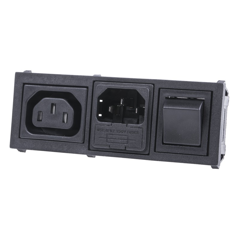 1 pcs - Bulgin C13, C14 Snap-In IEC Connector Socket, Plug, 10A, 250 V, Fuse Size 5 x 20mm