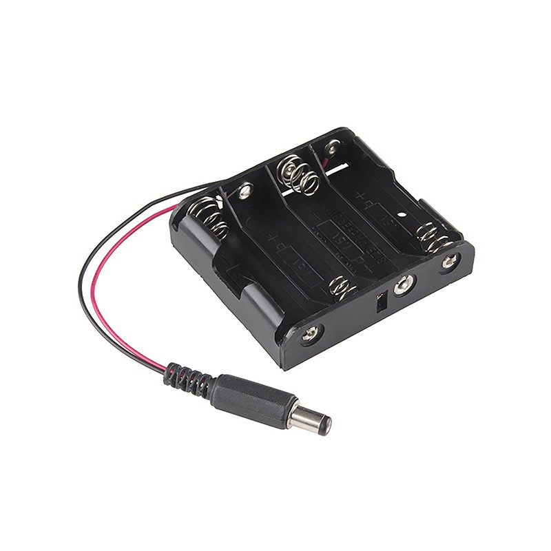 1 pcs : PRT-09835 - Battery Holder (Open) AA 4 Cell Barrel Plug, 2.1mm I.D. x 5.5mm O.D.