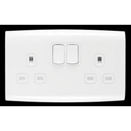1 pcs - Contactum White 2 Gang Plug Socket, 2 Poles, 13A, Indoor Use
