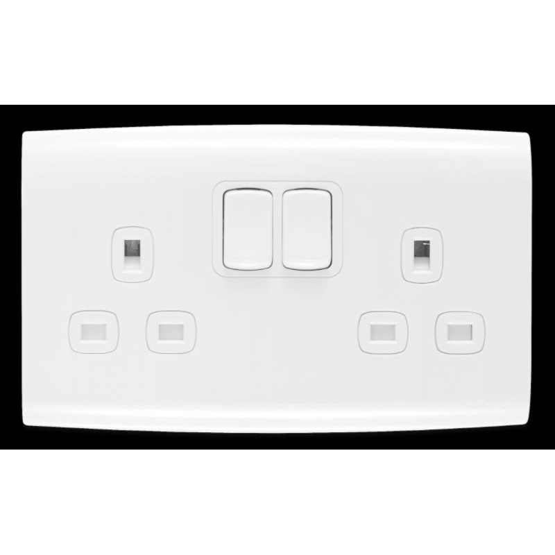 1 pcs - Contactum White 2 Gang Plug Socket, 2 Poles, 13A, Indoor Use