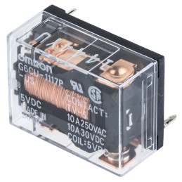 1 pcs - Omron PCB Mount Latching Power Relay, 5V dc Coil, 10A Switching Current, SPST