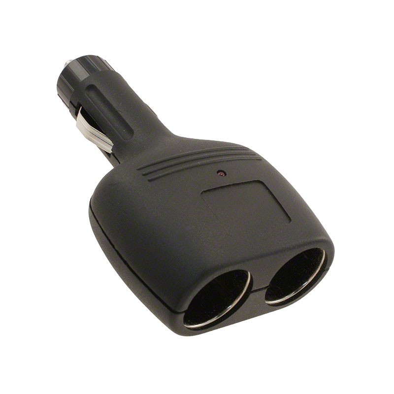 1 pcs : ZA5018 - Auto Power Plug to Dual Auto Power Sockets Cigarette Lighter Assembly 12 V 10 A Fused, LED Indicator, Nylon Bla
