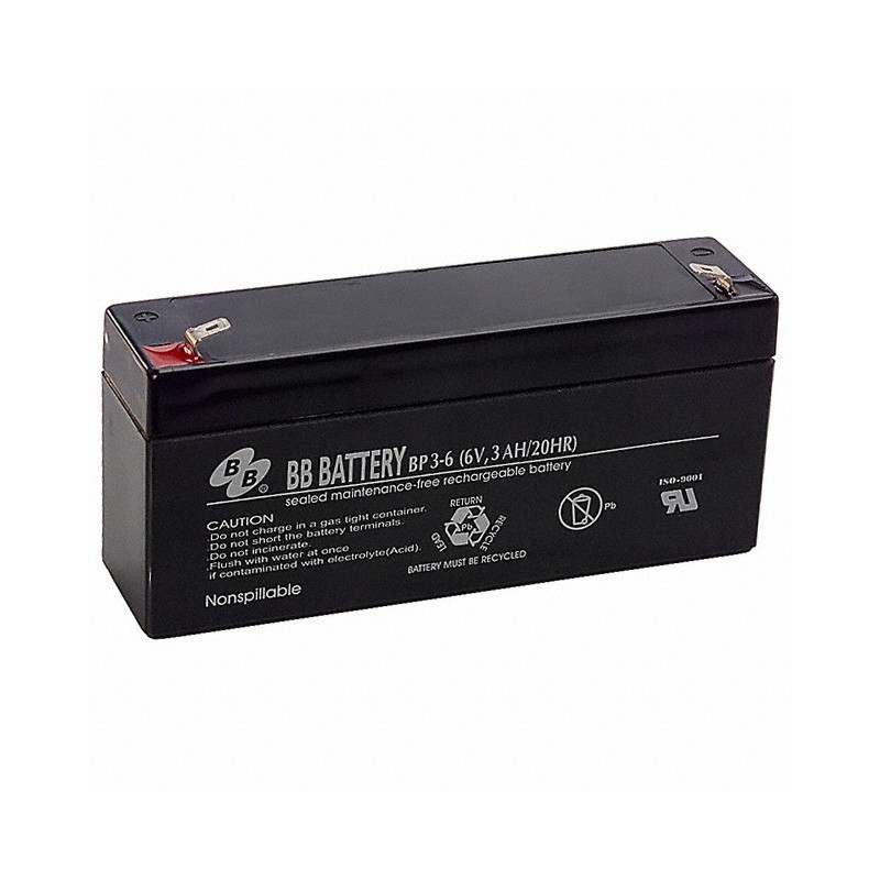 1 pcs : BP3-6-T1 - 6 V Sealed Lead Acid (SLA, VRLA) Battery Rechargeable (Secondary) 3Ah