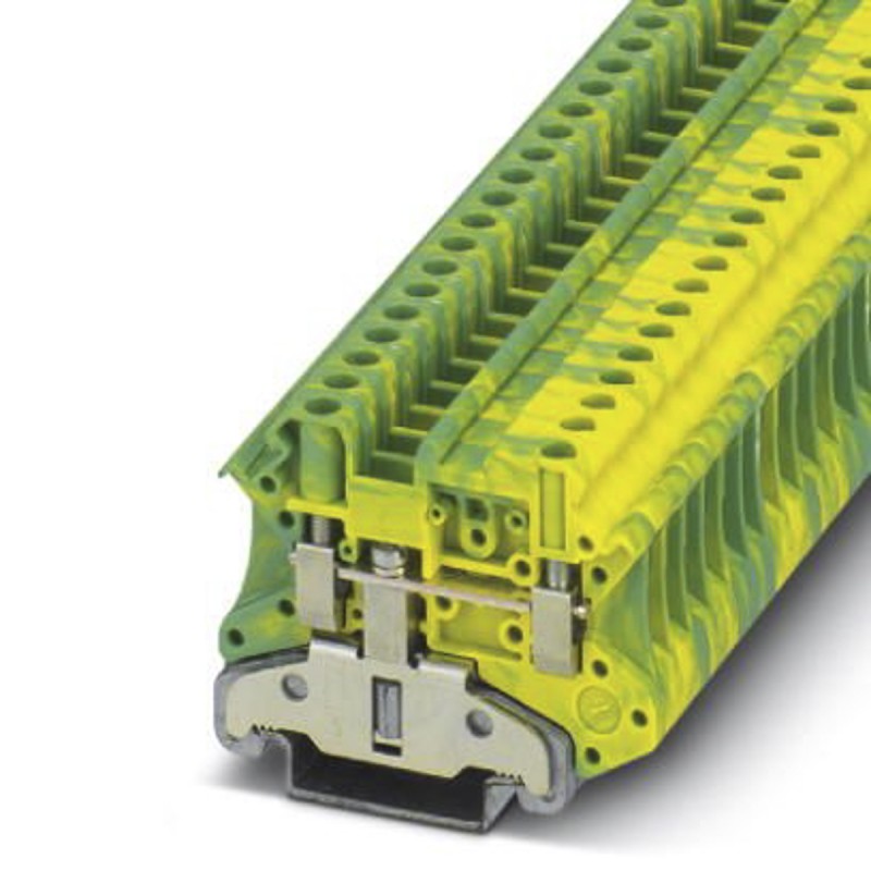 1 pcs - Phoenix Contact UT 4-MTD-PE/S Series Green, Yellow Feed Through Terminal Block, 4mm², Single-Level, Screw Termination