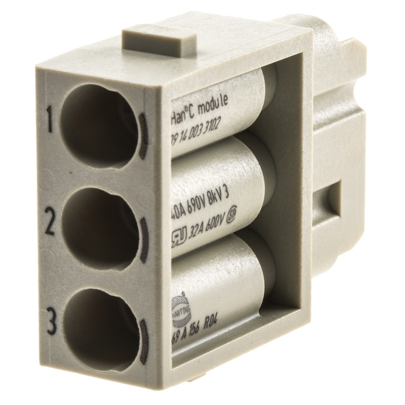 2 pcs - HARTING Heavy Duty Power Connector Module, 40A, Female, Han-Modular Series, 3 Contacts