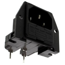 1 pcs - Bulgin C14 Right Angle Panel Mount, PCB Mount IEC Connector Male, 10A, 250 V, Fuse Size 5 x 20mm