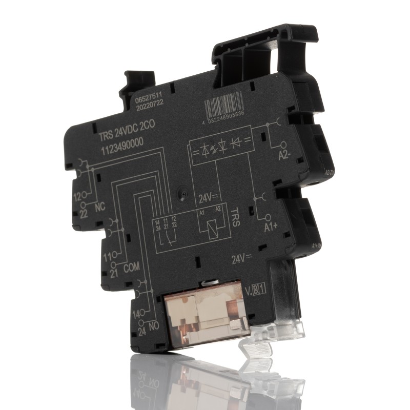 1 pcs - Weidmuller TRS Series Interface Relay, DIN Rail Mount, 24V Coil, DPDT, 2-Pole
