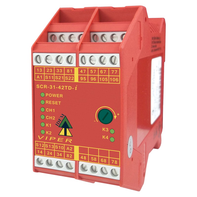 1 pcs - IDEM Dual-Channel Emergency Stop, Safety Switch/Interlock Safety Relay, 24V ac/dc, 7 Safety Contacts