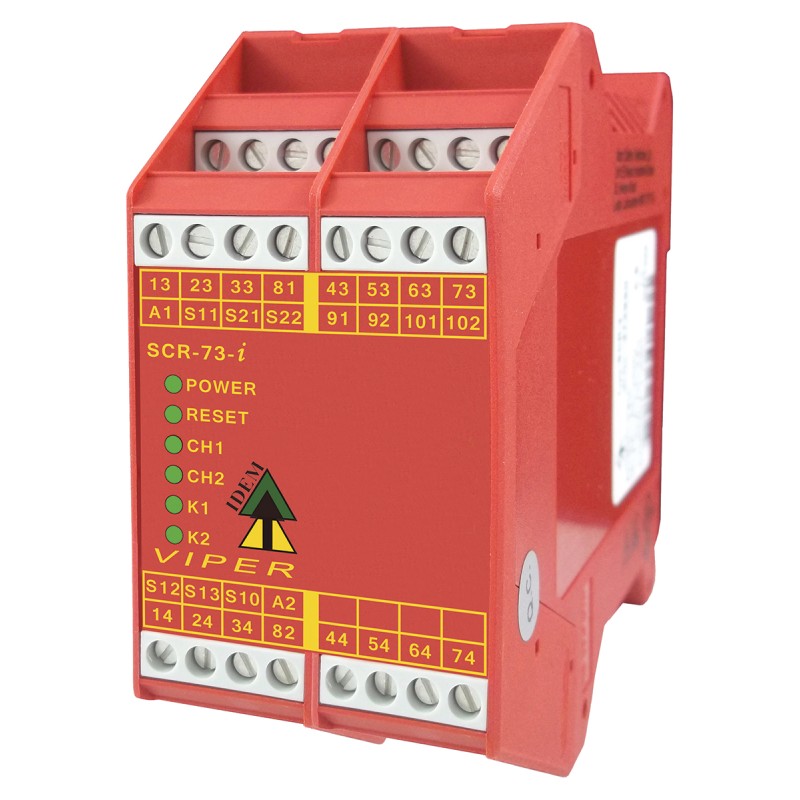 1 pcs - IDEM Dual-Channel Emergency Stop, Safety Switch/Interlock Safety Relay, 24V ac/dc, 7 Safety Contacts