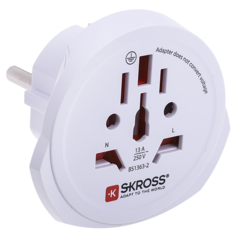 1 pcs - RS PRO Australia, China, Italy, Japan, Switzerland, UK, USA to Europe Travel Adapter, Rated At 16A