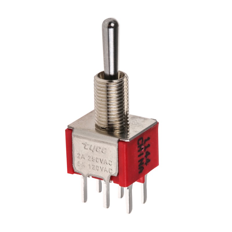 1 pcs - TE Connectivity Toggle Switch, PCB Mount, (On)-Off-(On), DPDT, Through Hole Terminal, 120 V ac, 28V dc