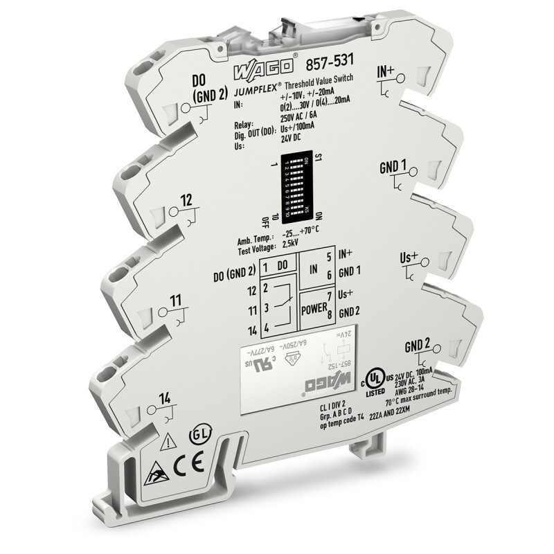 1 pcs - Wago Signal Conditioner, Current, Voltage Input, Digital, Relay Output, 24V dc Supply