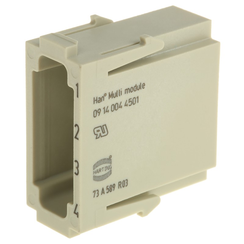 1 pcs - HARTING Power Connector, 1.5A, Male, Han-Modular Series, 4 Contacts