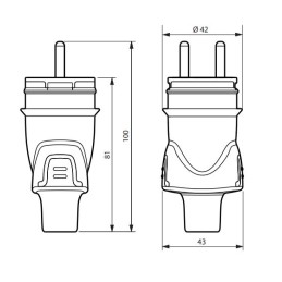 1 pcs - French Mains Connector, 16A, Cable Mount, 250 V ac