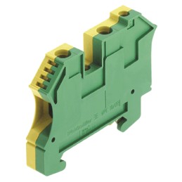 2 pcs - Weidmuller W Series Green, Yellow DIN Rail Terminal Block, Single-Level, Screw Termination