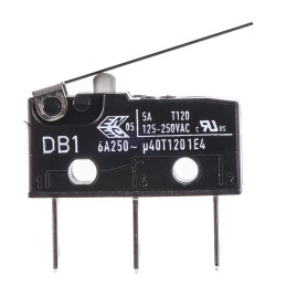 1 pcs - ZF Hinge Lever Micro Switch, Tab Terminal, 6 A @ 250 V ac, SPDT