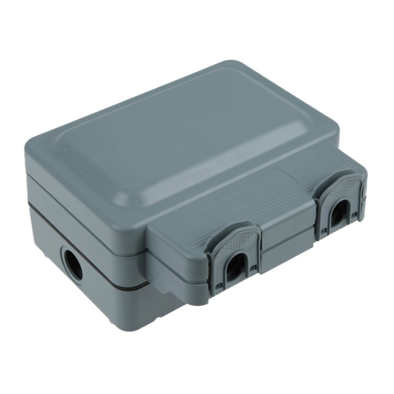 1 pcs - MK Electric Masterseal plus 13A, BS Fixing, Active, Single Gang RCD Socket, Polycarbonate, Surface Mount, IP66, Grey