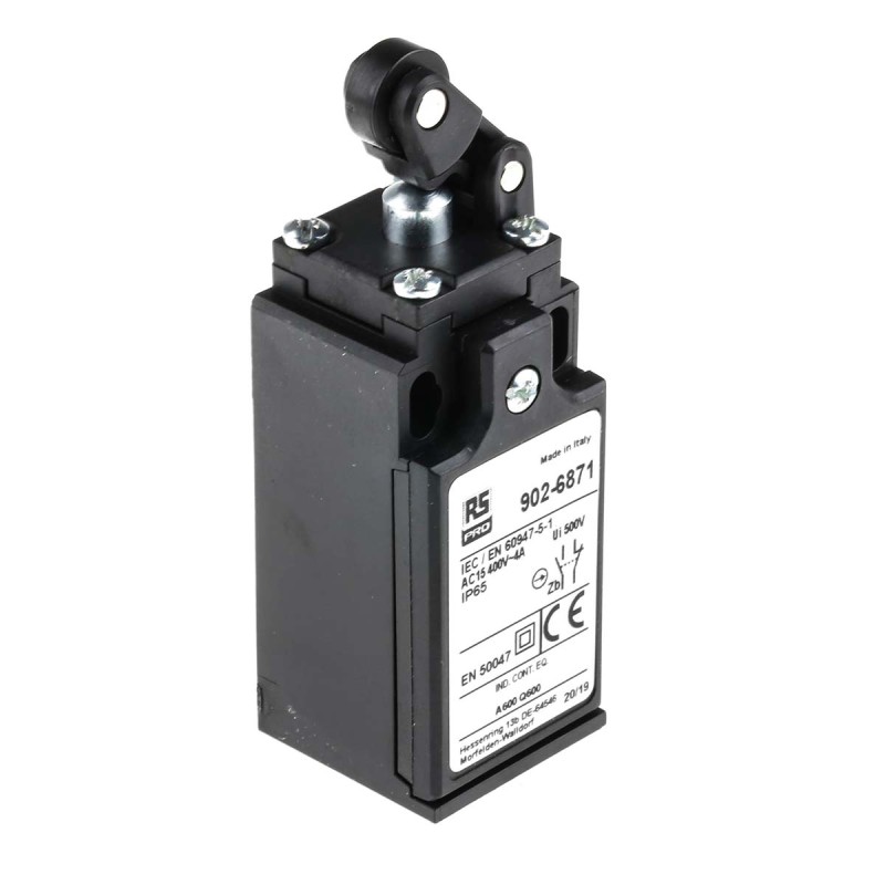 1 pcs - RS PRO Roller Lever Limit Switch, NO/NC, IP65, DPST, Thermoplastic Housing, 400V ac Max, 10A Max