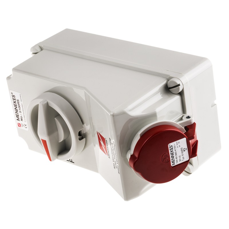 1 pcs - MENNEKES Switchable IP44 Industrial Interlock Socket 3P+E, Earthing Position 6h, 16A, 400 V