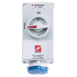 1 pcs - MENNEKES Switchable IP44 Industrial Interlock Socket 2P+E, Earthing Position 6h, 32A, 230 V