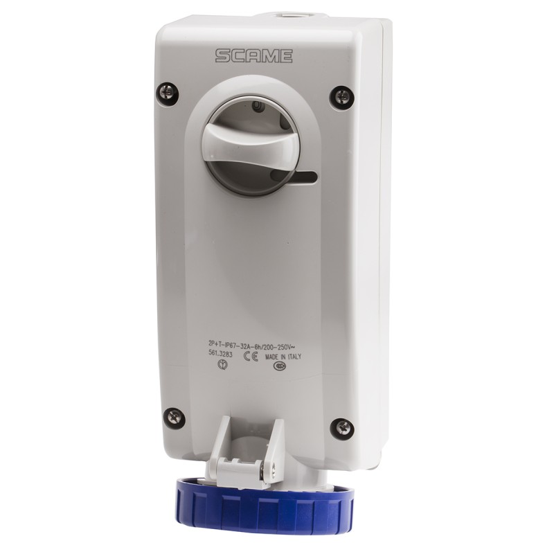 1 pcs - Scame Switchable IP67 Industrial Interlock Socket 2P+E, Earthing Position 6h, 32A, 250 V