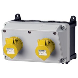 1 pcs - MENNEKES IP44 Yellow Wall Mount Socket, Rated At 16A, 110 - 130 V