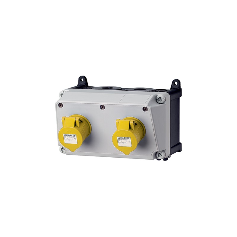 1 pcs - MENNEKES IP44 Yellow Wall Mount Socket, Rated At 16A, 110 - 130 V