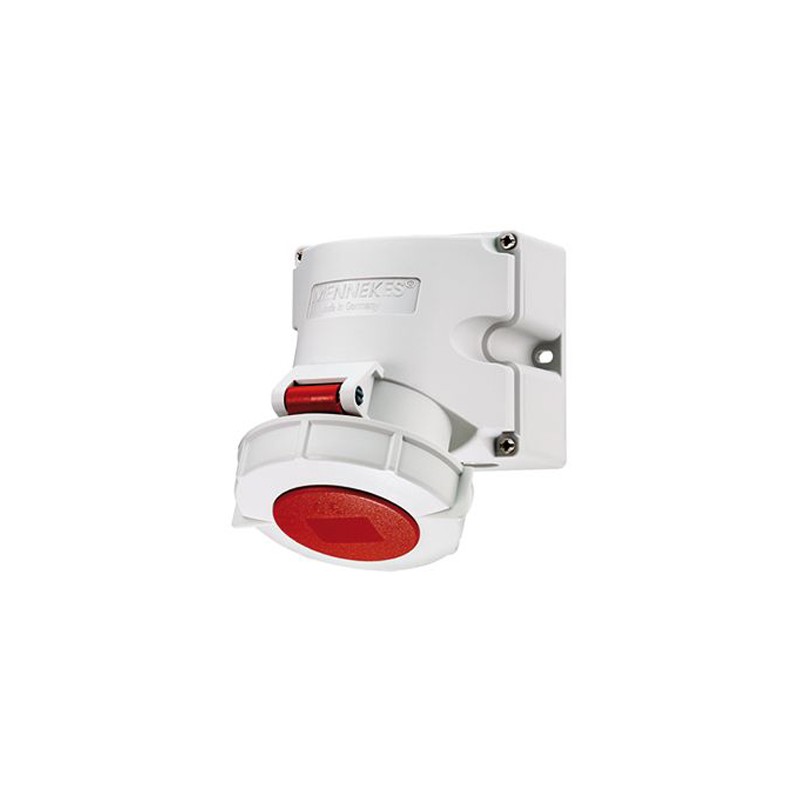 1 pcs - MENNEKES IP67 Red Wall Mount 3P + N + E 25 ° Industrial Power Socket, Rated At 32A, 400 V