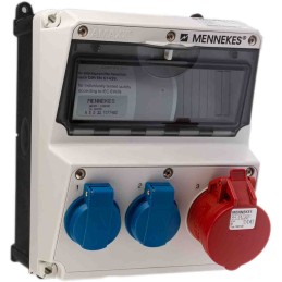 1 pcs - MENNEKES IP44 Blue, Red Wall Mount Socket, Rated At 16A, 230 V, 400 V