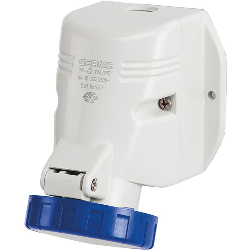 1 pcs - Scame IP44 Blue Wall Mount 2P + E Industrial Power Socket, Rated At 64A, 230 V