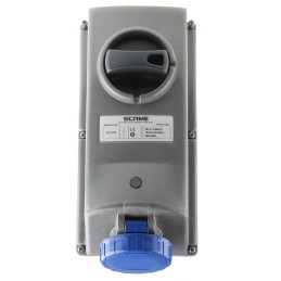 1 pcs - Scame IP67 Blue Panel Mount 2P + E Right Angle Industrial Power Socket, Rated At 16A, 230 V