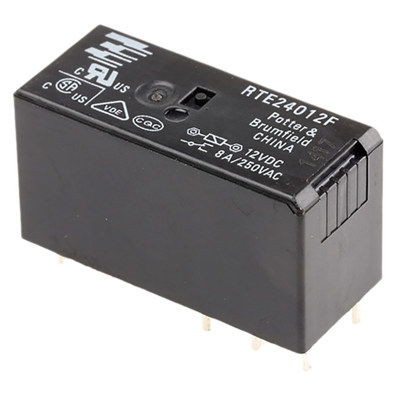 1 pcs - TE Connectivity PCB Mount Power Relay, 12V dc Coil, 8A Switching Current, DPDT