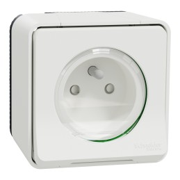 1 pcs - White 1 Gang Plug Socket, 2 Poles, 16A, French 2P, Indoor, Outdoor Use