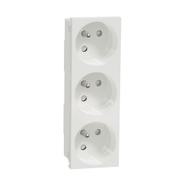 1 pcs - Schneider Electric White 3 Gang Power Socket, 2 Poles, 16A, French 2P, Indoor Use