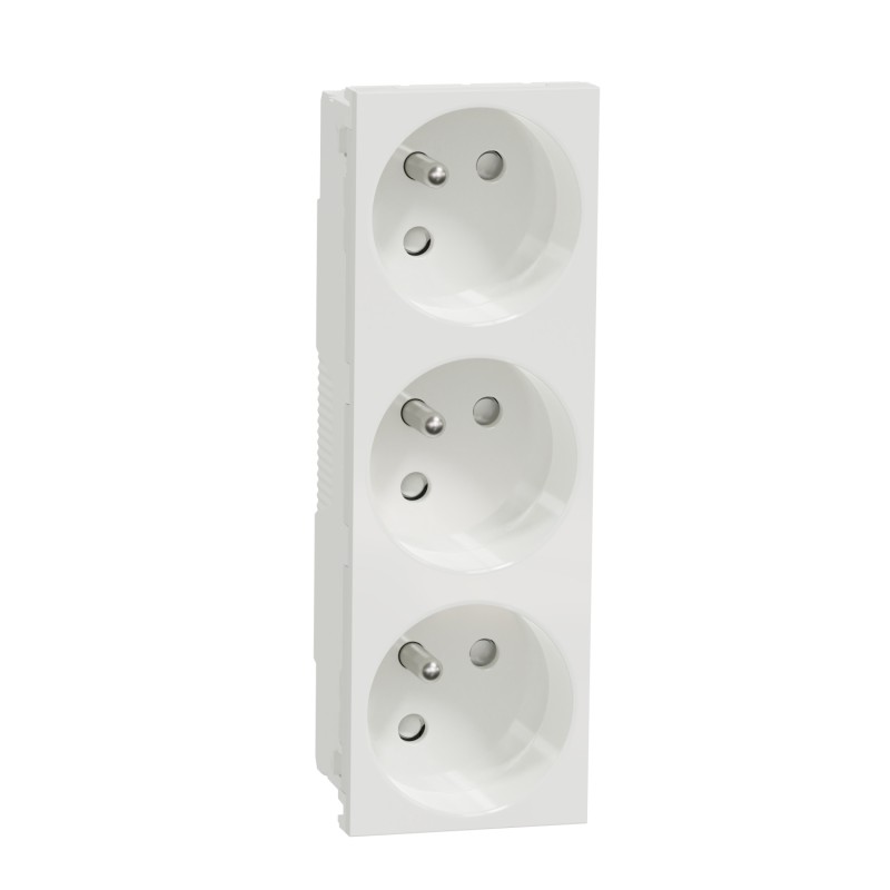 1 pcs - Schneider Electric White 3 Gang Power Socket, 2 Poles, 16A, French 2P, Indoor Use