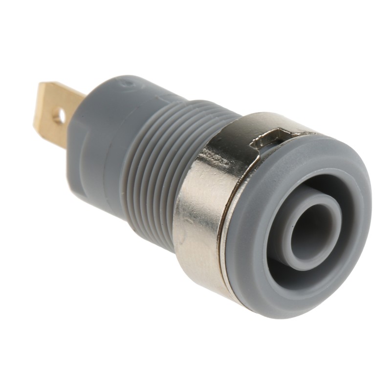 2 pcs - Staubli Grey Female Banana Socket, 4 mm Connector, Tab Termination, 24A, 1000V, Gold Plating