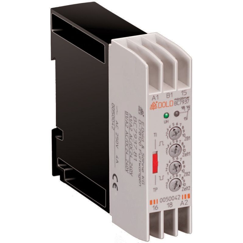 1 pcs - Dold BC7937N Series DIN Rail Mount Timer Relay, 24 - 240V ac/dc, 1-Contact, 0.05s - 300h, 1-Function, SPDT