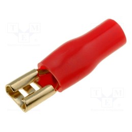 10 pcs : 30.4548-02 - Terminal: flat, 4.8mm, gold-plated, insulated, red, female