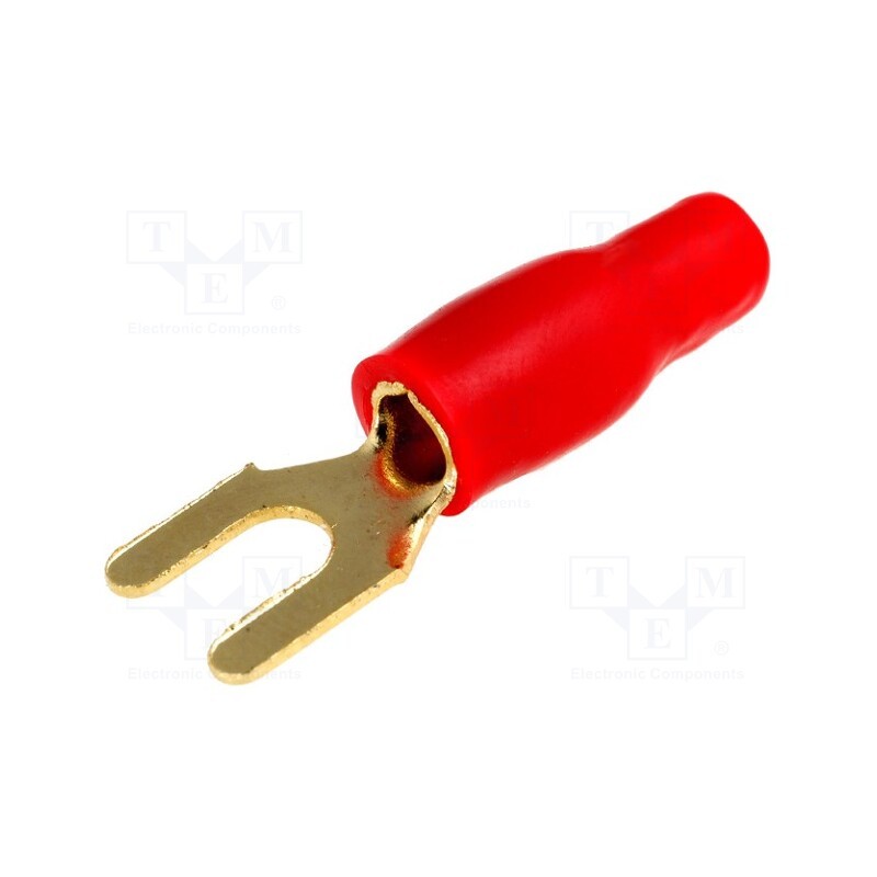 10 pcs : 30.4440-02 - Terminal: fork, M4, 4mm2, gold-plated, insulated, red