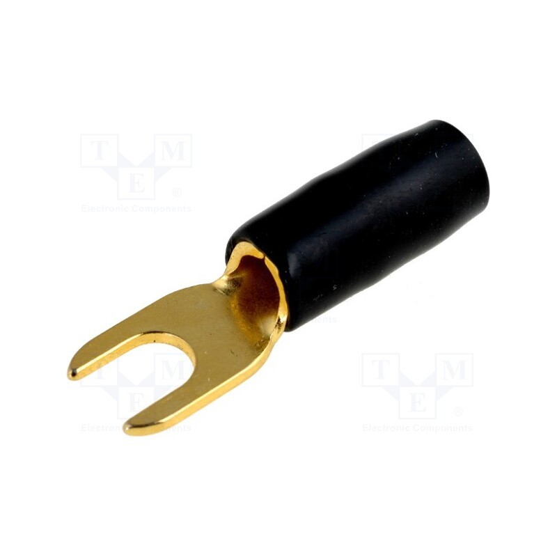 10 pcs : 30.4460-03 - Terminal: fork, M4, 6mm2, gold-plated, insulated, black