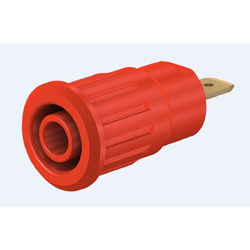 2 pcs - Staubli Red Female Banana Socket, 4 mm Connector, Press Fit Termination, 24A, 1000V, Gold Plating