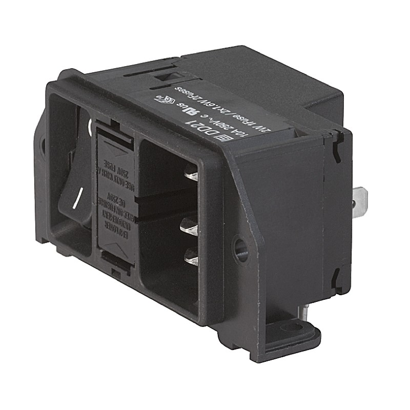 1 pcs - Schurter C14 Right Angle Panel Mount, PCB Mount IEC Connector Male, 10A, 250 V