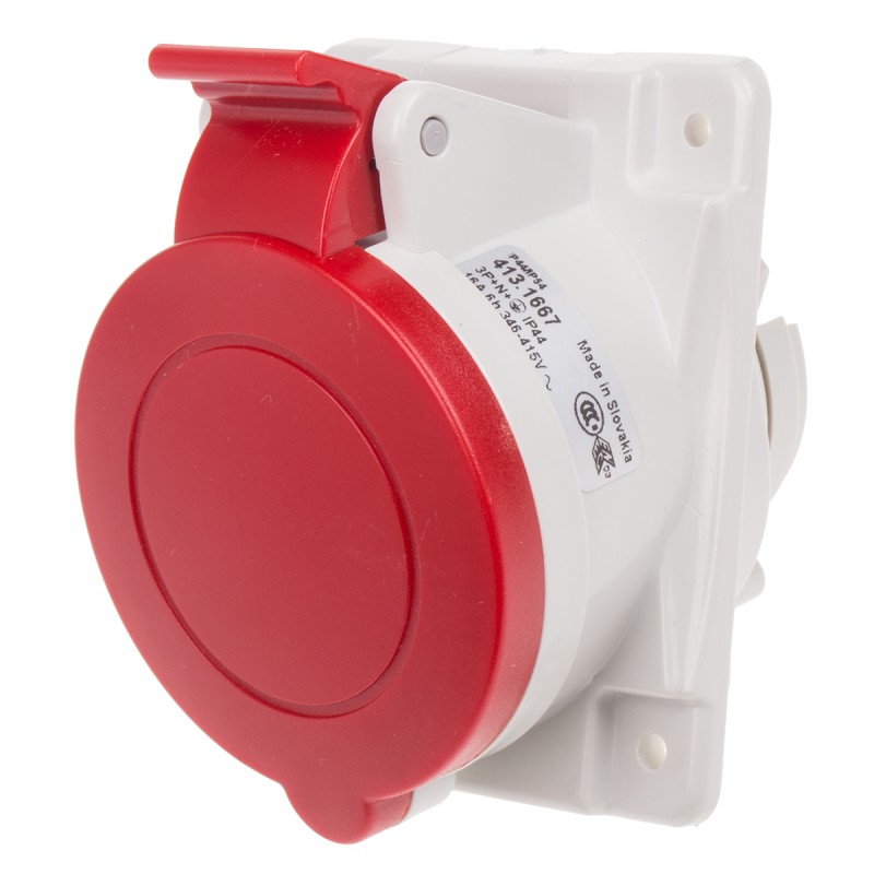 1 pcs - Scame IP44 Red Panel Mount 3P + N + E Heavy Duty Power Connector Socket, Rated At 16A, 415 V