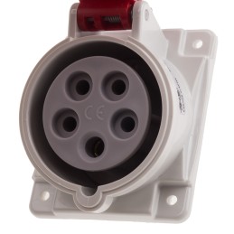 1 pcs - Scame IP44 Red Panel Mount 3P + N + E Heavy Duty Power Connector Socket, Rated At 16A, 415 V