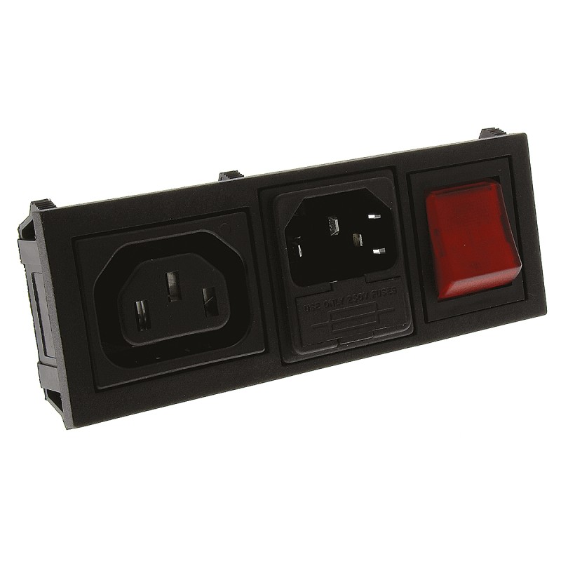 1 pcs - Bulgin C13, C14 Snap-In IEC Connector Socket, Plug, 10A, 250 V, Fuse Size 5 x 20mm