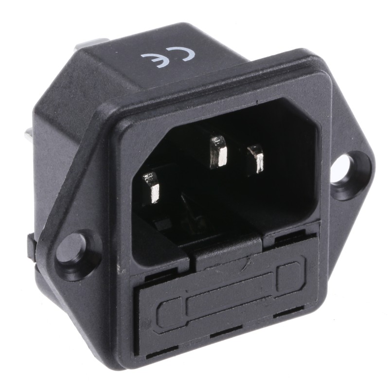 1 pcs - RS PRO C14 Panel Mount IEC Connector Male, 10A, 250 V, Fuse Size 5 x 20mm