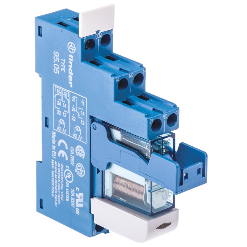 1 pcs - Finder 48 Series Interface Relay, DIN Rail Mount, 12V dc Coil, DPDT, 2-Pole