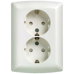 1 pcs - Siemens White 2 Gang Plug Socket, 16A, Schuko, Indoor Use